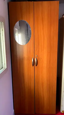 Two-door wooden wardrobe with mirror - good condition