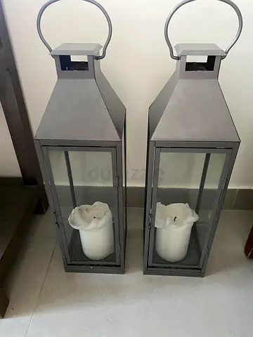 Pair of IKEA BORRBY Grey Metal Lanterns