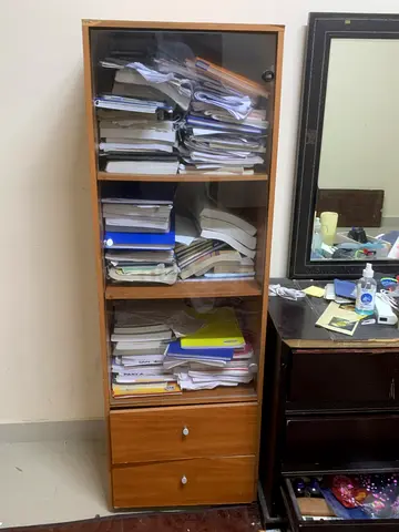 Wooden shelf with Glass Doors and Drawers - Good Condition