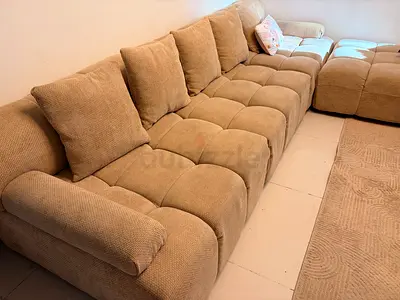 Large Beige Modular Sofa with Ottoman - Good Condition