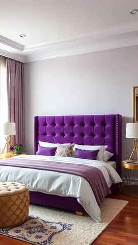 Purple Upholstered Tufted Bed Frame