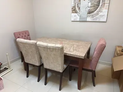 6-Seater Wooden Dining Table with Upholstered Chairs - Used