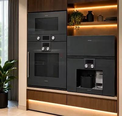Gaggenau Built-in black glass oven and microwave warm cimbo with coffee module - excellent condition