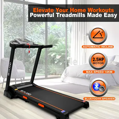 Skyland Treadmill with 2.5HP Motor, Automatic Incline & Bluetooth Speaker
