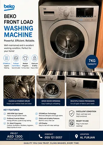 Beko 7kg Front Load Washing Machine - Good Working Condition