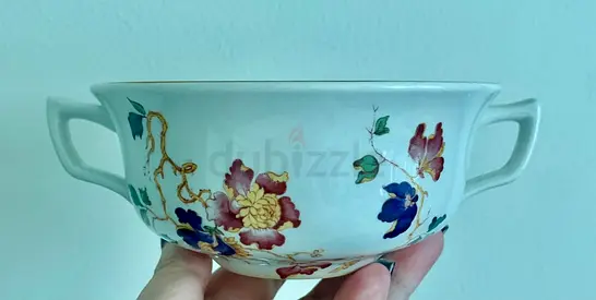 6 Vintage Floral Porcelain Wedgwood Two-Handled Serving Bowl.
