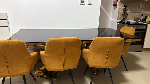 Urgently selling this items. Modern black glass dining table with gold frame - good condition