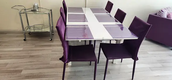 6 chair dining table with trolley
