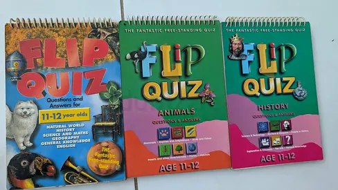 Set of 3 'Flip Quiz' spiral quiz books (Age 11-12) - General, Animals, History
