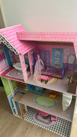 Kidkraft Wooden 3-Level Dollhouse with Furniture - Pink/Neutral