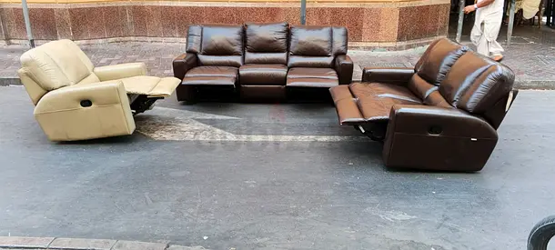Leather Recliner Sofa Set — 3-seater + 2 recliners, good condition