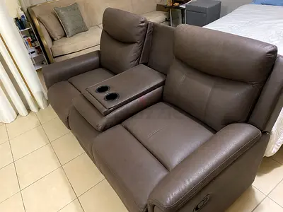 Brown 3-seater Reclining Sofa with Center Console and Cup Holders