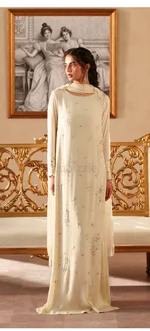 Embroidered Ivory Long Sleeve Women's Dress (New)