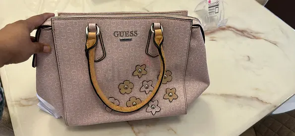Light Pink Guess Floral Tote Bag - Good Condition