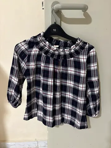 Black & White Plaid Long-Sleeve girls blouse T-shirt
