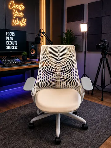 Herman Miller Ergonomic Mesh Office Chair with Padded Seat — Light Grey