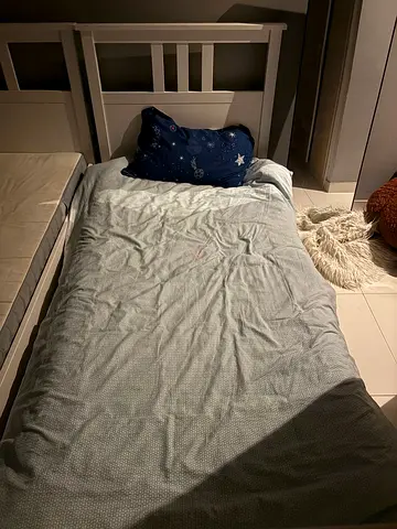 One bed Kids single bed frame with mattress - white wooden 80 cm X 200 with mattress , with storage