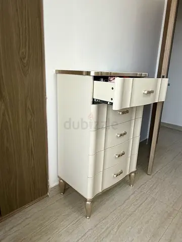 White 5-Drawer Dresser / Chest with Gold Trim