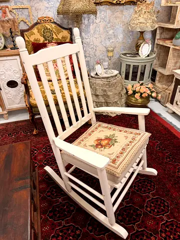 White Wooden Rocking Chair with Padded Seat Cushion