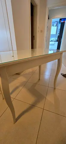 White Dressing Table / Console Desk with Glass Top