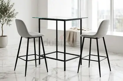Modern Glass Top Bar Table with 2 Upholstered Bar Stools