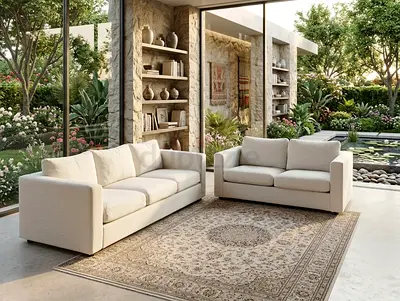 Beige Modern 3-Seater and 2-Seater Sofa Set with Classic Area Rug