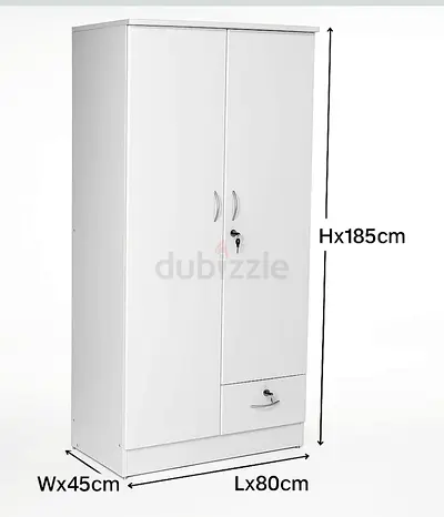 White 2-Door Wardrobe with Drawer - 185cm Height