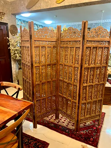 Carved Wooden Room Divider / Folding Screen - 6 Panels