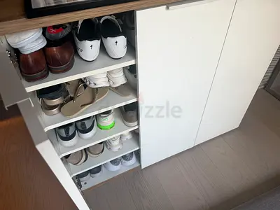 White Shoe Cabinet with Sliding Doors — Compact Entryway Storage