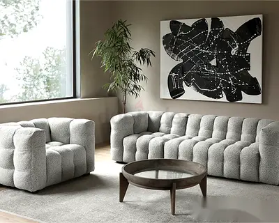 Modern Grey Tufted Sofa and Armchair Set