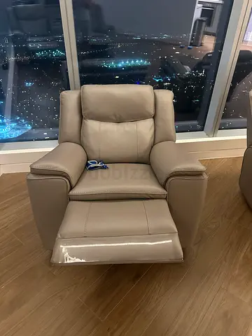 Beige Leather Recliner Armchair - Single Comfortable Seat