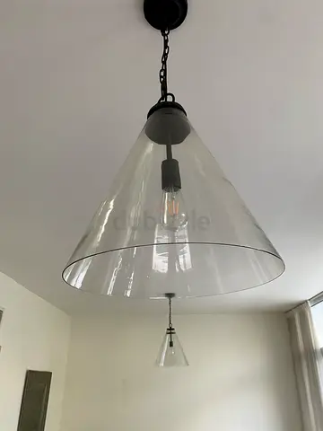 Pair of Large Clear Glass Pendant Lights
