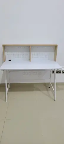 White Study Desk with Overhead Shelf / Hutch - Good Condition