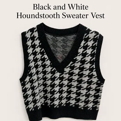 Black and White Houndstooth Sweater Vest - Size M 🖤🤍