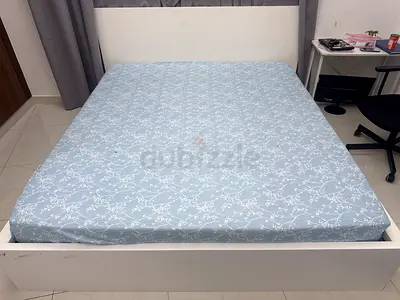 White queen bed frame with mattress - good condition with two drawer too