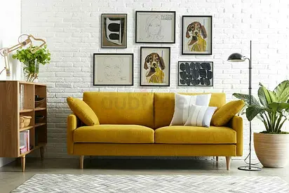 Mustard Yellow 3-Seater Sofa - Mid-Century Modern Style