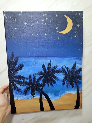 Original Hand Painted Moon Light Seascape