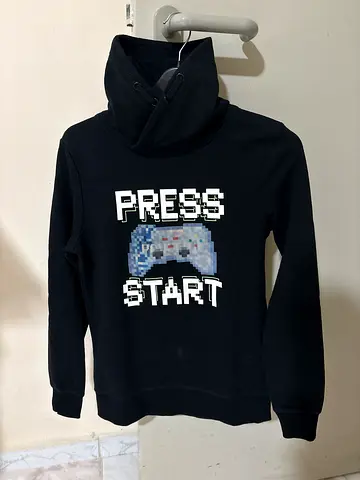 Black "Press Start" Gamer Hoodie, Size L (Good Condition)