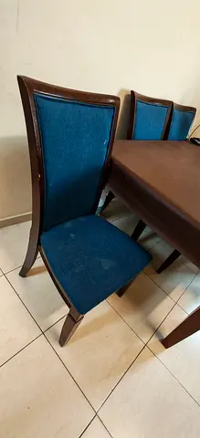 Wooden dining chair with blue upholstery (single) - used