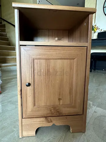 Solid wood bedside cabinet / nightstand with single drawer and open shelf