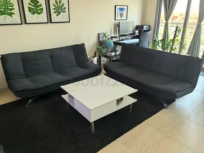 2 Sofa Bed with white coffee table with storage
