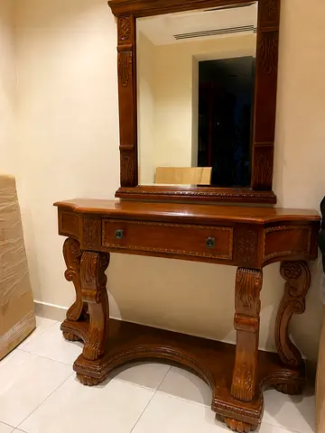 Vintage Classic Wooden Dressing Table + Large Mirror | Elegant Carved Design