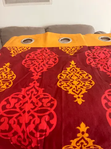 Set of 2 Red & Yellow Eyelet Curtains - Good Condition