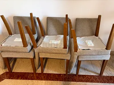 Set of 6 Mid-century Modern Dining Chairs - Light Grey Upholstery