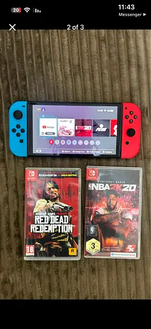 Nintendo Switch console with neon red & blue Joy‑Con — good working condition