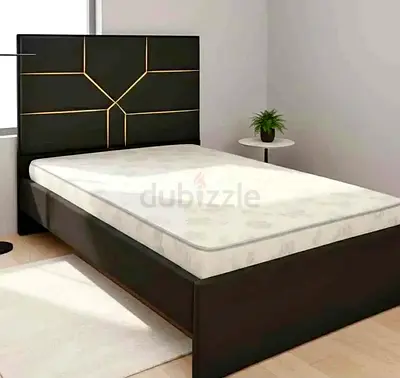 New Elegant Double black colour bed Upholstered Padded headboard and mattress