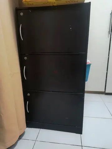 Dark Brown 3-Door Storage Cabinet / Shoe Cabinet With Lock & Key - IMMEDIATE SALE