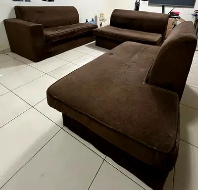 Brown 3-Piece Sofa Set — Good Condition, Compact Living Room Set