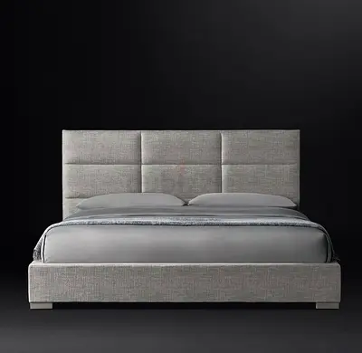 Modern Grey Upholstered King Bed with Padded Headboard