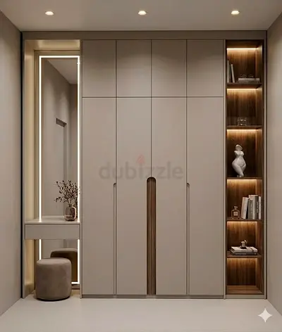 Built-in Modern Wardrobe with Open Shelves and Vanity Nook we customise as per order